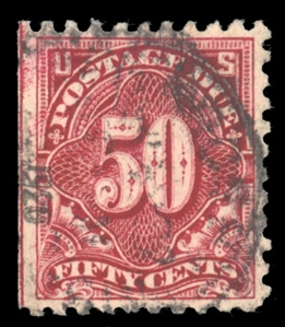 Postage Dues (J58) 1914 50c carmine lake, used, natural straight edge at left, fine, with 2024 Crowe certificate, cat. value $1,700