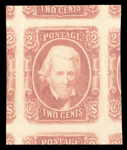 CONFEDERATE STATES OF AMERICA (8) 1863 2c brown red, n.h., with parts of adjoining stamps on all sides, with 2013 PSE certificate graded Gem 100J (SMQ $650) 