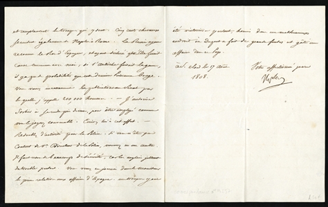 AUTOGRAPHS OF FAMOUS PEOPLE  Napoleon Bonaparte (1769-1821), military general and the first emperor of France who is considered one of the world's greatest military leaders. ALS, four-page folio