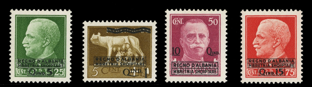 ALBANIA Italian Occupation of Albania (Sass.12-15) 1940 surcharges, unissued set of four, l.h., v.f., signed Diena, with 1949 certificate.  A rare set, only 200 printed, €2,500