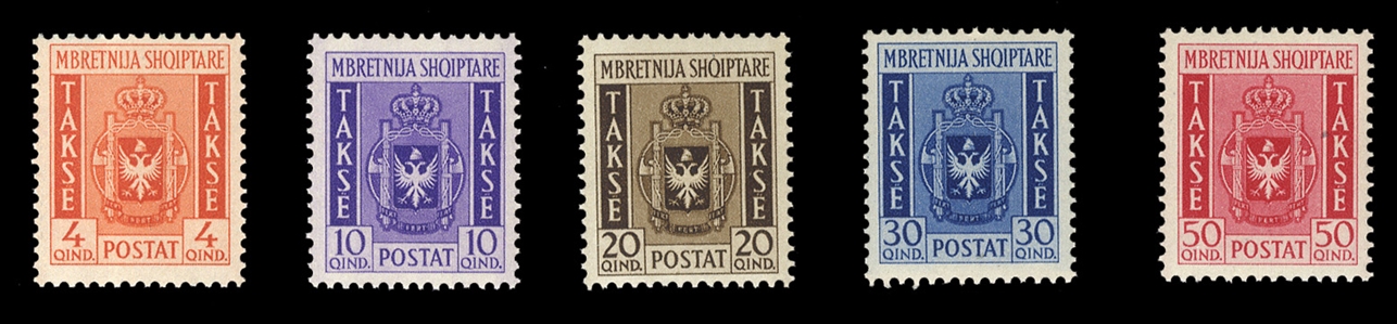 ALBANIA Italian Occupation of Albania Postage Dues (J40-44) 1940 4q-50q, set of five, n.h., v.f. (Sass. S1-5) €1,375