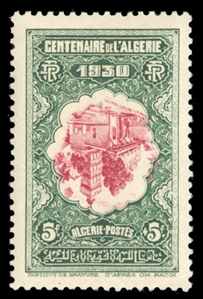 ALGERIA Semi-Postals (B26a) 1930 5fr+5fr green and carmine, center inverted, l.h., well centered, v.f., signed Brun, cat. value $750