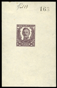 AUSTRIA  Military Stamps (M81P) 1916 90h brown violet, imperforate and gummed proof sheetlet, v.f. 