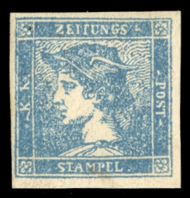 AUSTRIA Newspaper Stamps 1855 (0.6kr) 3c blue, type III, margins all around, l.h., v.f., with 2023 Avi opinion (Sass.3, €2,300) 