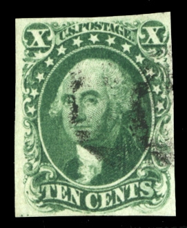 1851-57 Issue  (13) 1851 10c green, type I, used, margins all around, fresh deep color, v.f., with photocopy of 2004 PFC for a pair from which this originated, cat. value $750