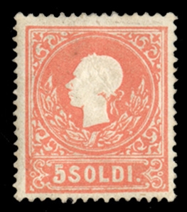 AUSTRIA Lombardy Venetia (10a) 1858 5s red, type I, small h.r., well centered, v.f., with 2023 Avi certificate (Sass. 25) €5,500