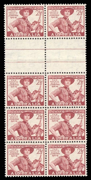 British Commonwealth Australia 216  1948 Boy Scouts, gutter block of eight, never hinged