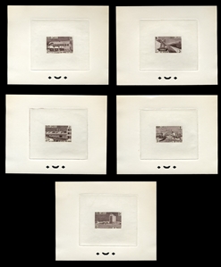 CAMBODIA (101-05P) 1961 Foreign Aid, set of five printer's inspection die proofs in sepia, v.f., rare.  Only 4-5 sets printed 