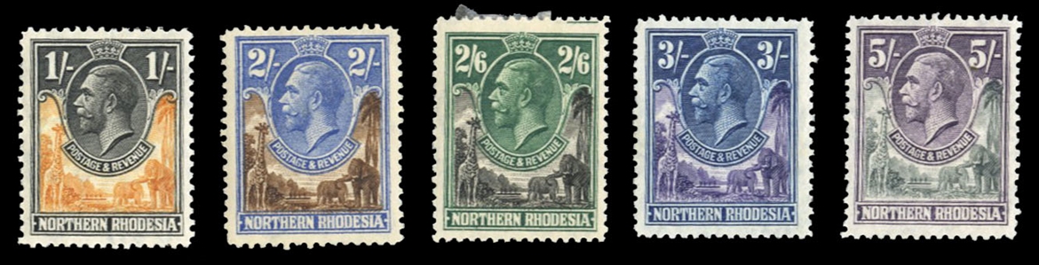 British Commonwealth Northern Rhodesia 45944 170.25 1925 George V, 1sh-5sh, five values, hinged
