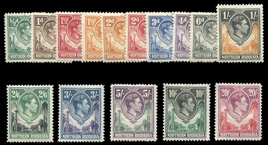British Commonwealth Northern Rhodesia 25/45 168.85 1938-41 George VI, 1/2-20sh, complete for time period (without 1951-2 values), hinged