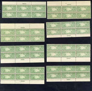 Air Post (C7-9) 1926-27 Maps, 10c green (12), 15c olive brown (9), 20c yellow green (8), Plate Blocks of six, each a different position and Plate No., n.h. (couple of hinged or separeted not counted)