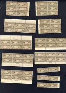 Air Post (C7-9) 1926-27 Maps, 10c green (12), 15c olive brown (9), 20c yellow green (8), Plate Blocks of six, each a different position and Plate No., n.h. (couple of hinged or separeted not counted)