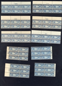 Air Post (C7-9) 1926-27 Maps, 10c green (12), 15c olive brown (9), 20c yellow green (8), Plate Blocks of six, each a different position and Plate No., n.h. (couple of hinged or separeted not counted)