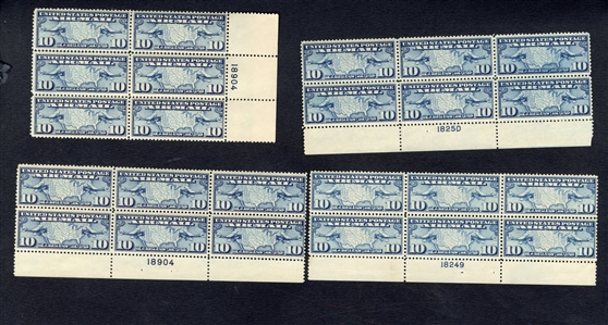 Air Post (C7-9) 1926-27 Maps, 10c green (12), 15c olive brown (9), 20c yellow green (8), Plate Blocks of six, each a different position and Plate No., n.h. (couple of hinged or separeted not counted)