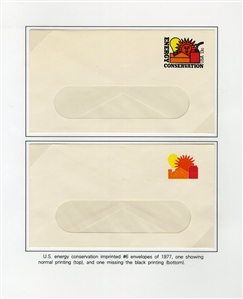 Postal Stationery (U584a,c,d) 1977 13c Energy Development, four unused window envelopes, three showing the various missing colors, unused, v.f., cat. value $685