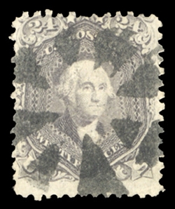 1867 Grill Issue (99) 1867 24c gray lilac, F.Grill, circle of wedges cancel, usual centering, scarce stamp, with 2024 Crowe certificate, cat. value $1,700
