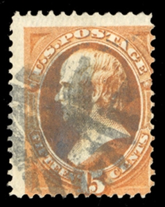 1870-71 Issue (141) 1870 15c orange, H.Grill, used, light horizontal bend at top of the grilled area, otherwise fine, with 2024 Crowe certificate, cat. value $1,500