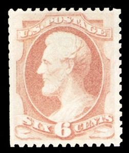 1875 Special Printing (170) 1875 6c dull rose, unused without gum as issued, brilliant color, scissors-separated as usual but leaving completely intact perforations on three sides