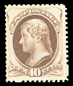 1875 Special Printing (172) 1875 10c pale brown, unused without gum as issued, rich color and detailed impression, virtually intact perforations on all sides, wide margins, fresh and v.f.
