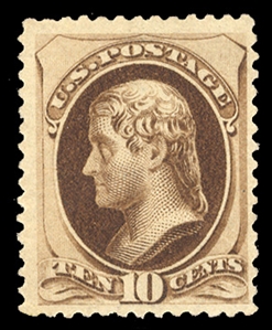 United States 1879 American Bank Note Company (187) 1879 10c brown, without secret mark, l.h., tiny corner margin crease, otherwise fine, with 1987 PFC, cat. value $3,000