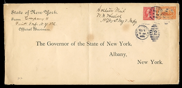 1898 Trans-Mississippi Exposition (287) 1898 oversized New York State Official Business cover sent from the 1st Infantry of New York in Honolulu to the Governor of New York in Albany