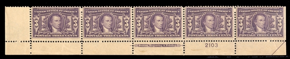1904 Louisiana-Purchase Exposition (325) 1904 3c violet, bottom margin plate number horizontal strip of five, n.h., perf. separations, fine-v.f., cat. value $965