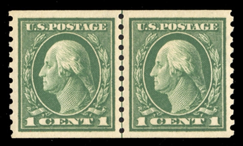 1914-17 Issues (443) 1914 1c green, horizontal guide line pair, n.h., well centered, with 2024 Crowe certificate graded 90 (SMQ $625)