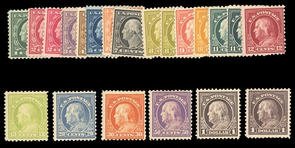 1917-29 Issues (498/518) 1917 1c-$1 mostly complete (without 5c error and 15c gray), additional shades 2c, 8c, 11c and $1 (appears to be deep brown, showing offset on back), h.r., fine-v.f.