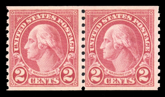 1917-29 Issues (599A) 1923 Coils, 2c carmine, type II, horizontal pair, n.h., natural gum skips, fine, cat. value $500