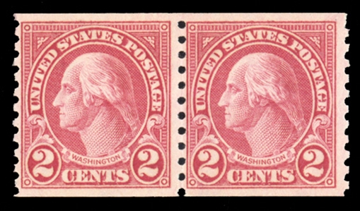 1917-29 Issues (599A) 1923 Coils, 2c carmine, type II, horizontal pair, n.h., natural gum skips, fine, cat. value $500