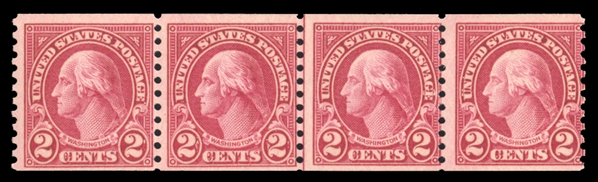 1917-29 Issues (599A) 1923 2c carmine, horizontal joint line combination strip of four, left pair type II, right pair type I, n.h., fine, with 2024 Crowe certificate, cat. value $1,590