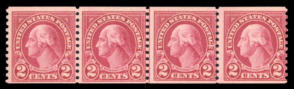 1917-29 Issues (599A) 1923 2c carmine, horizontal joint line combination strip of four, left pair type II, right pair type I, n.h., fine, with 2024 Crowe certificate, cat. value $1,590