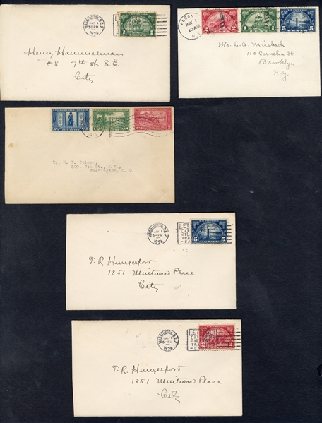 1917-29 Issues (614-19) 1924-25 Huguenot Walloon 1c-5c on individual FDC, also additional set and Lexington Concord set of three on two FDCs, scattered toned specks, fine 