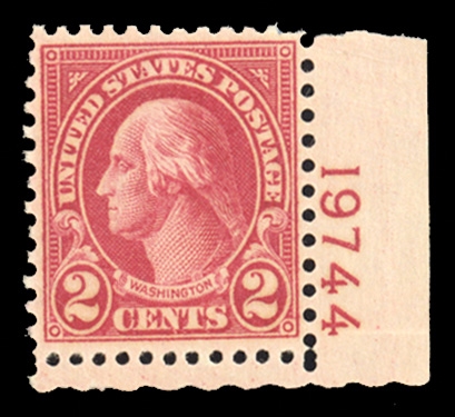 1917-29 Issues (634A) 1926 2c carmine, type II, lower right Plate No.19744 single, n.h., cat. value $600