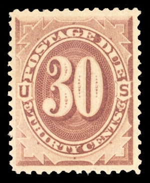 Postage Dues (J6) 1879 30c brown, h.r., well proportioned margins all around, fresh and v.f. stamp, with 2003 PSE certificate, cat. value $425