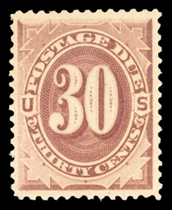 Postage Dues (J6) 1879 30c brown, h.r., well proportioned margins all around, fresh and v.f. stamp, with 2003 PSE certificate, cat. value $425