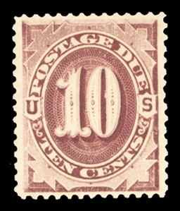 Postage Dues (J19) 1884 10c red brown, n.h., post office fresh, well centered, reperforated at left and top (not mentioned on accompanying PFCs), otherwise v.f.