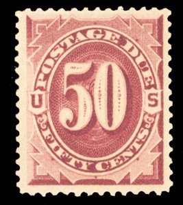 Postage Dues (J28) 1891 50c bright claret, n.h., post office fresh, brilliant color, well centered, v.f., rarely found in this condition, with 2003 and 2024 PSE certificates, cat. value $1,750