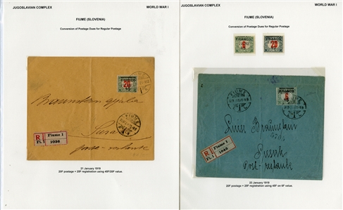 FIUME Postage Dues( J1-12) 1918 Issues complete, both unused and used on piece, plus two covers (one with Diena certificate), also Franco Fiume 45 surcharges set of two