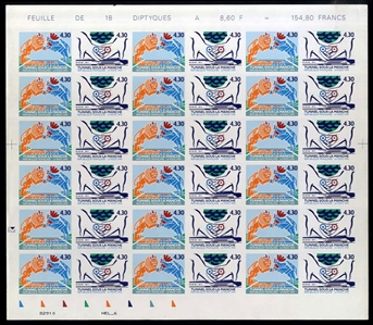 FRANCE (2421-24var) 1994 Opening of the Channel Tunnel, two imperforate se-tenant sheets of 36 (18 sets), n.h., v.f. (Maury 2864-77var) €3,330