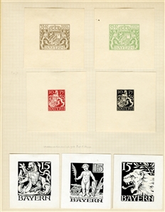 GERMAN STATES Bavaria 1911-20 Luitpold and other issues, Proofs and Essays collection on pages, 75+ imperf. items, unissued designs, varieties, etc., mostly fine-v.f. 