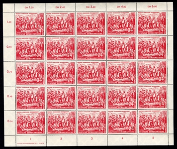GERMANY German Democratic Republic (D.D.R) (82-84) 1951 German-Chinese Friendship Issue, sheets of 25, n.h., folded between stamps, perf. separations, fresh, fine-v.f. (Mi.286-288, €7,500) 