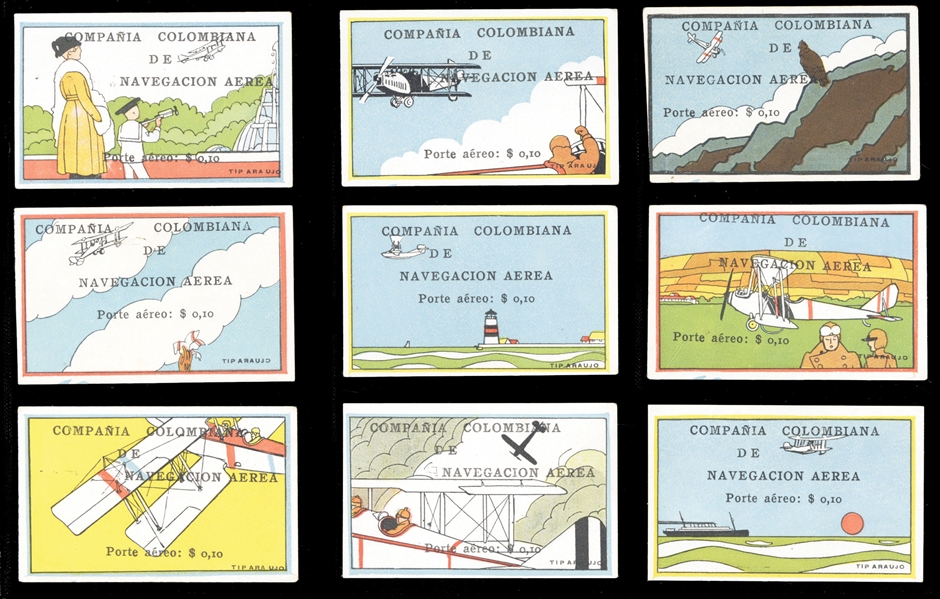 COLOMBIA  Air Post (C2-10) 1920 Compania Colombiana de Navegacion Aerea The complete set of nine values, unused without gum as issued