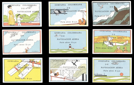 COLOMBIA  Air Post (C2-10) 1920 Compania Colombiana de Navegacion Aerea The complete set of nine values, unused without gum as issued