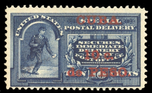 CUBA Special Delivery (E1b) 1900 10c on 10c blue, Five dots in curved frame variety (Plate 882), h.r., fine, with 2025 Crowe certificate, cat. value $2,500
