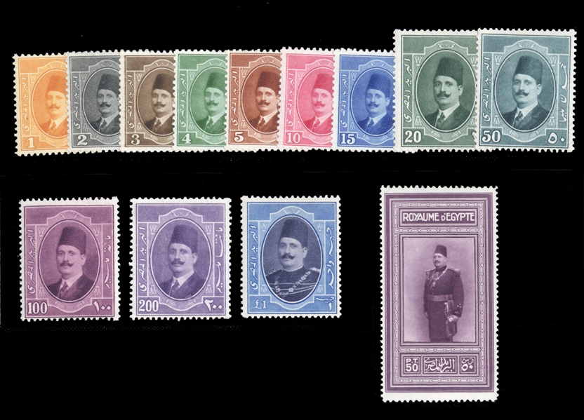 EGYPT (92-103,114) 1929-34 King Fuad, 1m-£1 complete, also 1926 50c violet, n.h., fine-v.f., cat. value $588