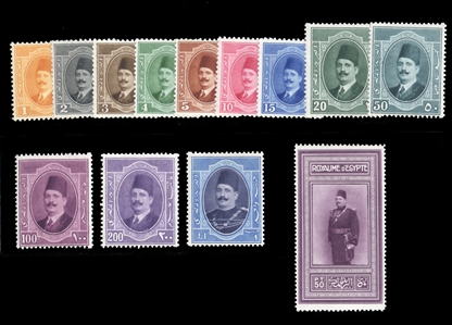 EGYPT (92-103,114) 1929-34 King Fuad, 1m-£1 complete, also 1926 50c violet, n.h., fine-v.f., cat. value $588