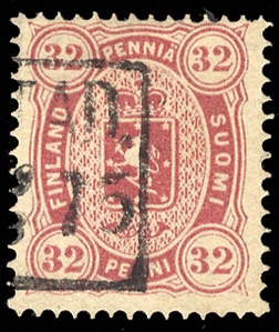 FINLAND (16) 1875 32p carmine, Copenhagen printing, part of framed Nystad 9.8.1875 postmark, fine, with 2009 Jussi Tuori certificate (a very nice stamp) cat. value $425