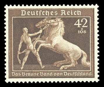 GERMANY Semi-Postals (B145var) 1939 6th Brown Ribbon at Munich, Green paper variety, n.h., v.f., signed Peschl, with 1982 Schlegel certificate (Mi.699I) €4,000