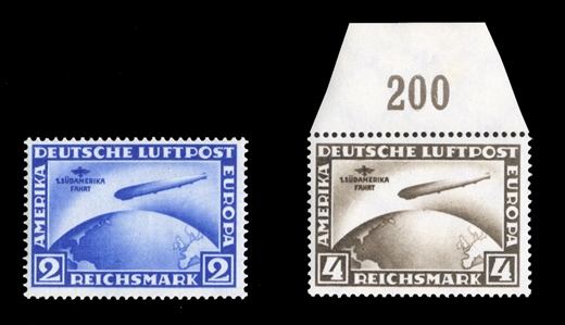 GERMANY Air Post (C38-39) 1930 South America Flight, 2m and 4m, vertical watermark, n.h., post office fresh, fine-v.f., with 1997 Oechsner certificates (Mi.438x-439x) cat. value $2,600